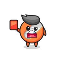 pencil sharpener cute mascot as referee giving a red card vector