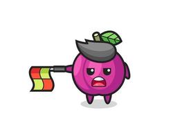 plum fruit character as line judge hold the flag straight horizontally vector