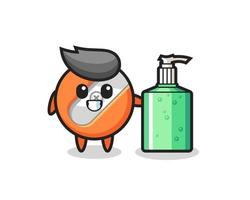 cute pencil sharpener cartoon with hand sanitizer vector