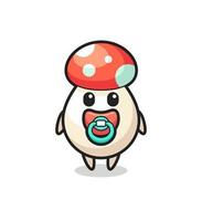 baby mushroom cartoon character with pacifier vector