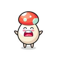 cute mushroom mascot with a yawn expression vector