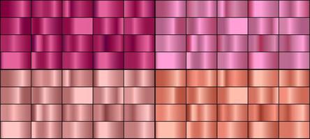 Vector set of colorful rose gold metal gradients.