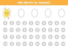 formas de aprendizaje. encuentre y puntee todos los óvalos. vector