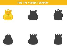 Find the correct shadow of cute kawaii school backpack.