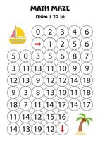 Get summer yacht to the island with palm tree by counting to 16. vector