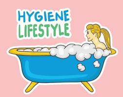 Colorful Hand drawn girl in bathtub illustration vector