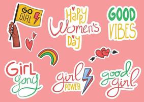Colorful Hand drawn Girl power stickers collection vector