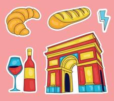 Colorful Hand drawn france element stickers collection vector