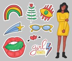 Colorful Hand drawn Girl power stickers collection vector