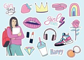 Colorful Hand Drawn Trendy Feminine Element Stickers Collection vector