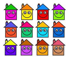 colorido, feliz, sonriente, aldea, vivienda, comunidad vector