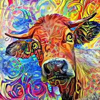 Artistic Male Farm Cow Impressionist Portrait Painting vector