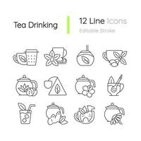 Tea drinking related linear icons set vector