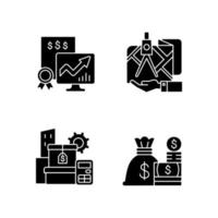 Assets management black glyph icons set on white space vector