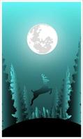 Vector image of night scene illustration with full moon and deer