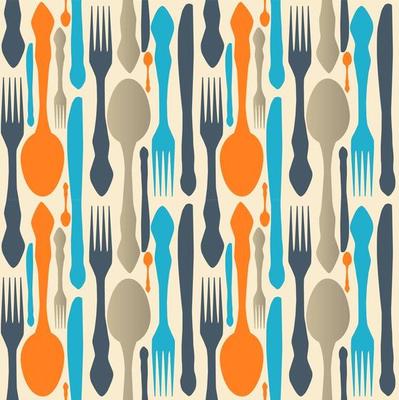 seamless pattern with forks, spoons end knifes. Vector illustrat