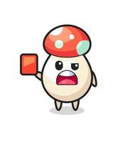 mushroom cute mascot as referee giving a red card vector