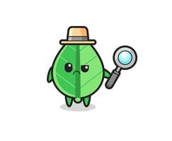 the mascot of cute leaf as a detective vector