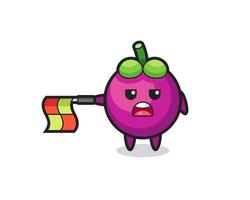 mangosteen character as line judge hold the flag straight horizontally vector