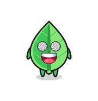 cute leaf character with hypnotized eyes vector