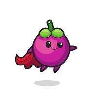 cute mangosteen superhero character is flying vector