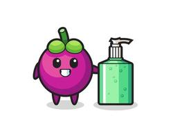 cute mangosteen cartoon with hand sanitizer vector