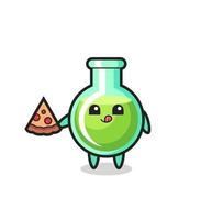 cute lab beakers cartoon eating pizza vector