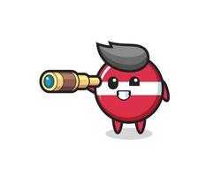 cute latvia flag badge character is holding an old telescope vector