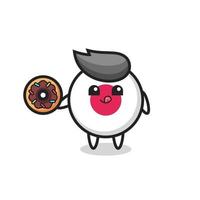 illustration of an japan flag badge character eating a doughnut vector