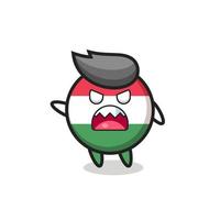 cute hungary flag badge cartoon in a very angry pose vector