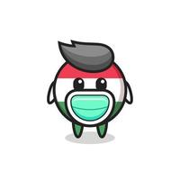 cute hungary flag badge cartoon wearing a mask vector