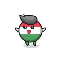 naughty hungary flag badge character in mocking pose vector