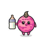 personaje de dibujos animados de bola de helado de bebé con botella de leche vector