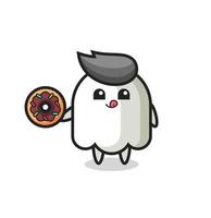illustration of an ghost character eating a doughnut vector