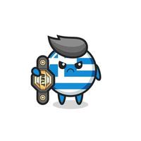 greece flag mascot character as a MMA fighter with the champion belt vector