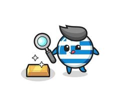 greece flag character is checking the authenticity of the gold bullion vector