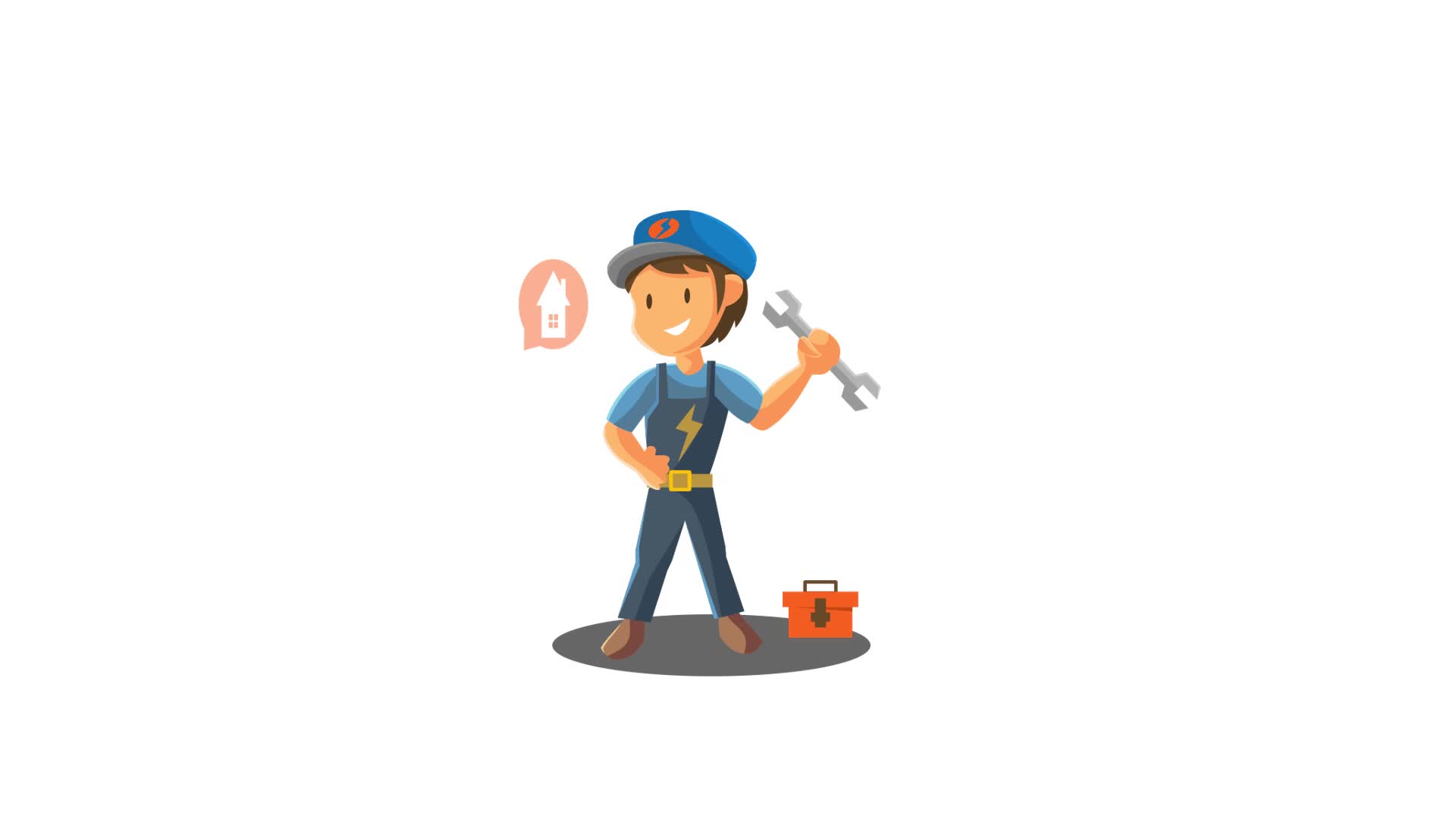Animated Illustratin of Repair man Holding Spanner worker Mechanic
