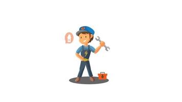 ilustração animada de homem de reparos segurando um mecânico de trabalhador de chave inglesa video
