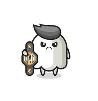 personaje mascota fantasma como un luchador de mma con el cinturón de campeón vector