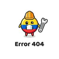 error 404 con la linda mascota de la insignia de la bandera de colombia vector