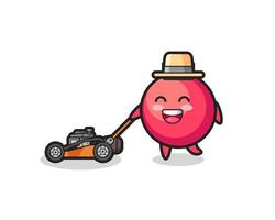 illustration of the cranberry character using lawn mower vector