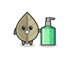 cute dried leaf cartoon with hand sanitizer vector