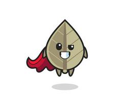 the cute dried leaf character as a flying superhero vector