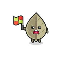 dried leaf character as line judge putting the flag up vector