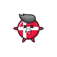 character of the cute denmark flag badge with dead pose vector