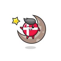 illustration of denmark flag badge cartoon sitting on the half moon vector