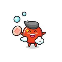 china flag badge character is bathing while holding soap vector