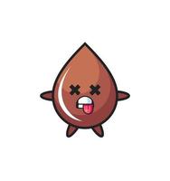 character of the cute chocolate drop with dead pose vector