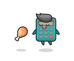 cute calculator floating and tempted because of fried chicken vector