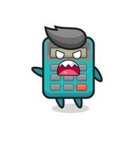 cute calculator cartoon in a very angry pose vector